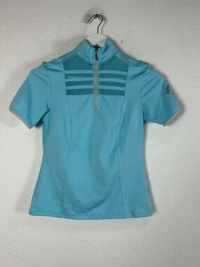 Arista Equestrian Sky Blue 1/4-Zip Short Sleeve Shirt Mesh Detail Embroidered